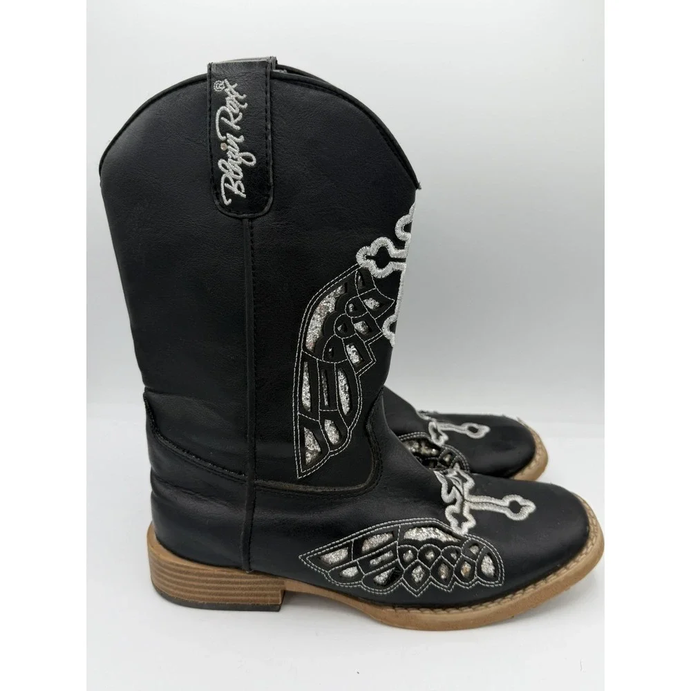 Blazin Roxx Girls Western Cowgirl Boots Glittery Silver Wings Cross Design Sz 3
